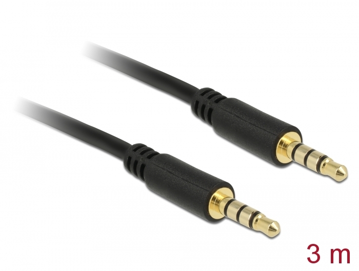 117241 Delock Kabel Klinke 3,5 mm 4 Pin Stecker > Stecker 3 m schwarz - Slika 1