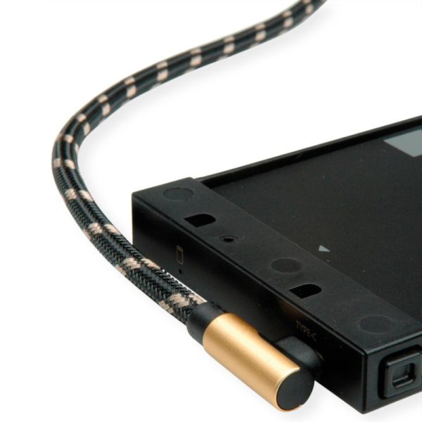 Roline GOLD USB2.0 kabel TIP A (M) - USB-C (M) kutni, 3.0m, crno/zlatni