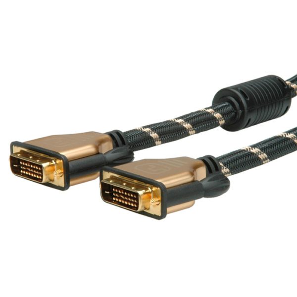 Roline GOLD DVI kabel, DVI-D (24+1) Dual Link, M/M, 1.0m, crno/zlatni