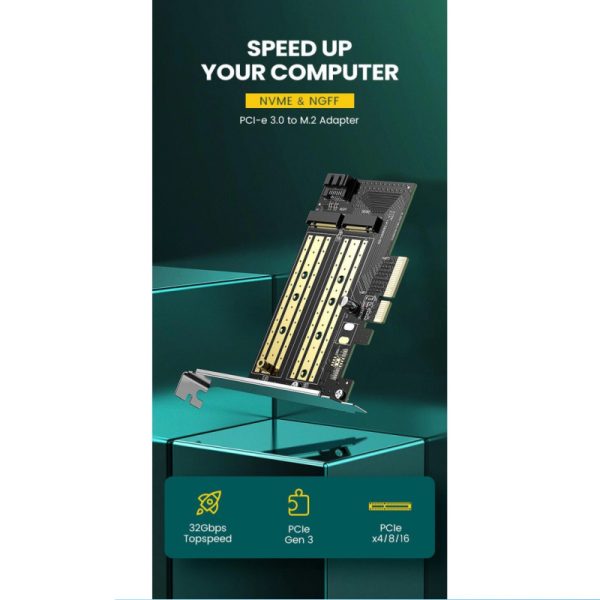 UGREEN kontroler SATA PCI-E, M.2 M-Key NVMe, M.2 Bkey NVMe