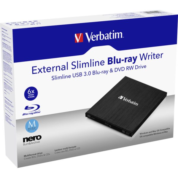 Verbatim Blu-Ray Slimline vanjski snimač, M-Disc kompatibilan, USB3.0, crni