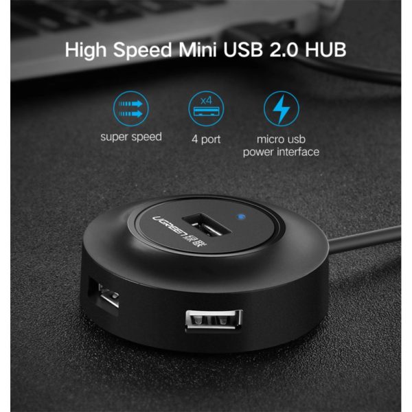 UGREEN 4-portni USB-A HUB 4xUSB-A 2.0, 1m, crni