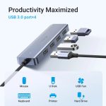 UGREEN 4-portni USB-C HUB 4xUSB-A 3.0 + USB-C power port, sivi