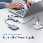 UGREEN 4-portni USB-C HUB 4xUSB-A 3.0 + USB-C power port, sivi - Slika 3