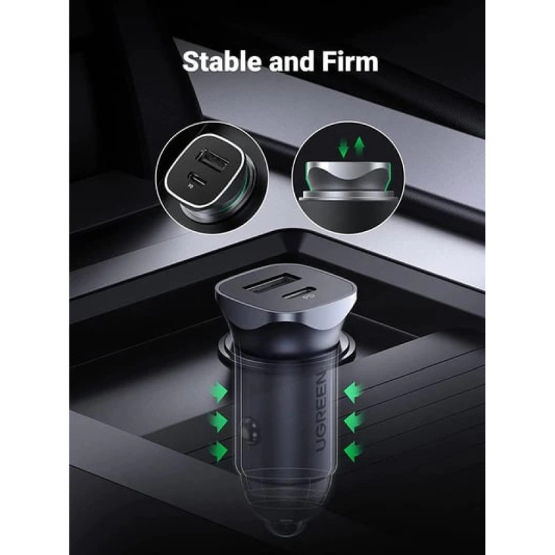 151041-57_66503_02 UGREEN auto punjač 24W, USB-C+USB-A, PD3.0/QC3.0, srebrni - Slika 1