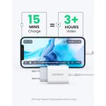 UGREEN zidni punjač 20W, USB-C, PD3.0/QC4.0, bijeli + USB-C/Lightning kabel 1.0m - Slika 2