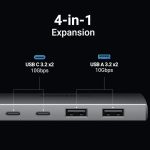 UGREEN 4-portni USB-C HUB 2xUSB-A, 2xUSB-C, 10Gbps, sivi