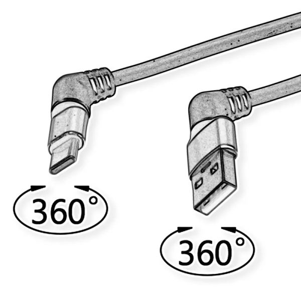 Roline 360° USB 2.0 kabel, C-A, M/M, 60W, okretni konektori, crveno/crni, 1.0m