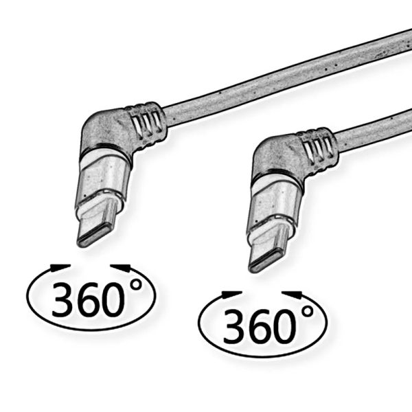 Roline 360° USB 2.0 kabel, C-C, M/M, 60W, okretni konektori, crveno/crni, 1.0m