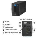 Fortron Source UPS iFP 800VA/480W, Line-interactive, 2×Schuko, RJ11, USB, 1×9Ah - Slika 2