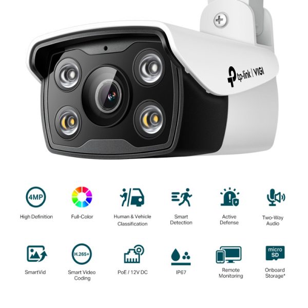 TP-Link VIGI C340 Full color kamera 2K 4MP, H.265+, 6mm leća, RJ45, PoE/12V DC, Night Vision, microSD, dvosmjerni audio, detekcija pokreta, vodootporna IP67, VIGI app