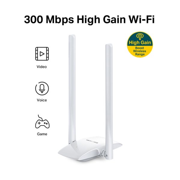Mercusys MW300UH bežični High-Gain USB adapter, 300Mbps (2.4GHz), 802.11n/g/b, 2×2 MIMO, 2×5dBi antena