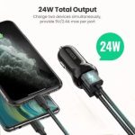 UGREEN auto punjač 24W, 2×USB-A, crni