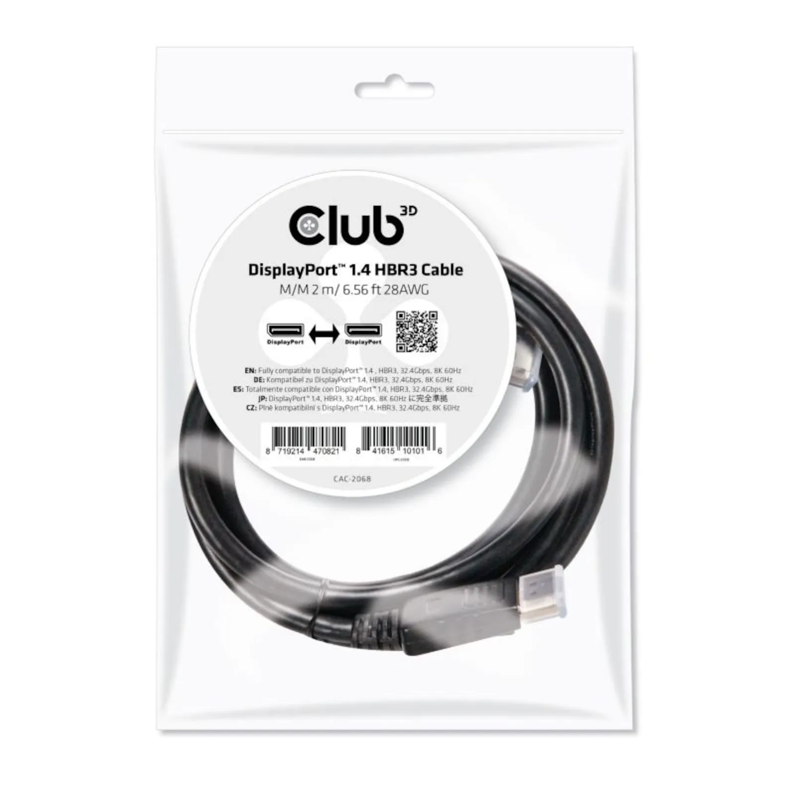 171107114409600501900054Z Club 3D DisplayPort 1.4 Kabel 2m DP zu DP HBR3 St./St. schwarz CAC-2068 - Slika 1