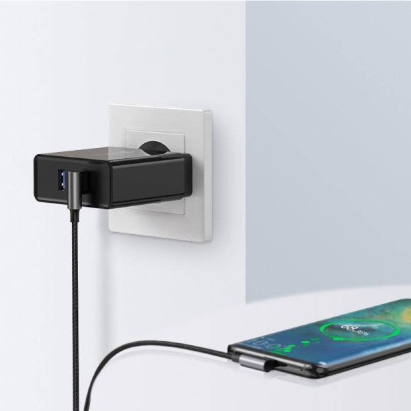 UGREEN USB-C (M) na USB 2.0 A (M), 3A, kutni 90°, crni, pleteni kabel MFi, 2m