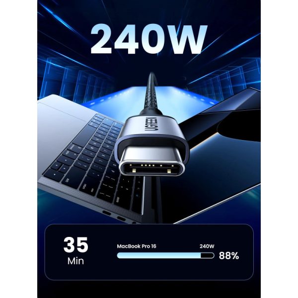 UGREEN USB-C (M) na USB-C (M) 240W, pleteni kabel MFi, 2.0m