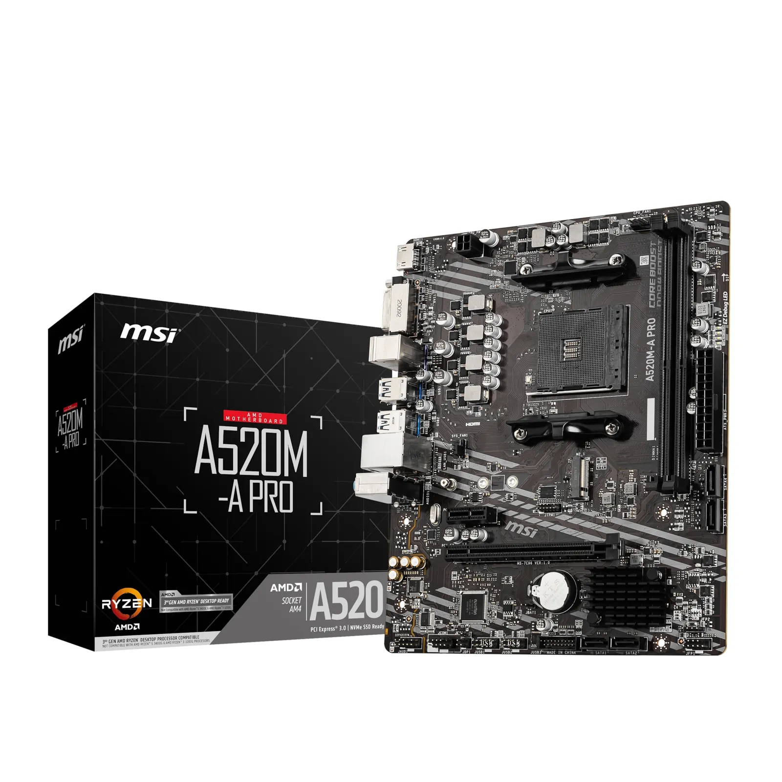 200820100915900601900068S MSI A520M-A PRO mATX Mainboard Sockel AM4 DVI/HDMI/M.2/SATA - Slika 1