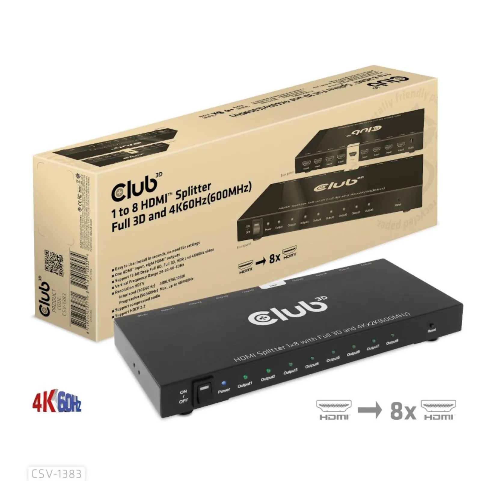 231009114745100301900056G Club 3D 1 auf 8 HDMI™ Splitter Full 3D und 4K60Hz(600MHz) - Slika 1