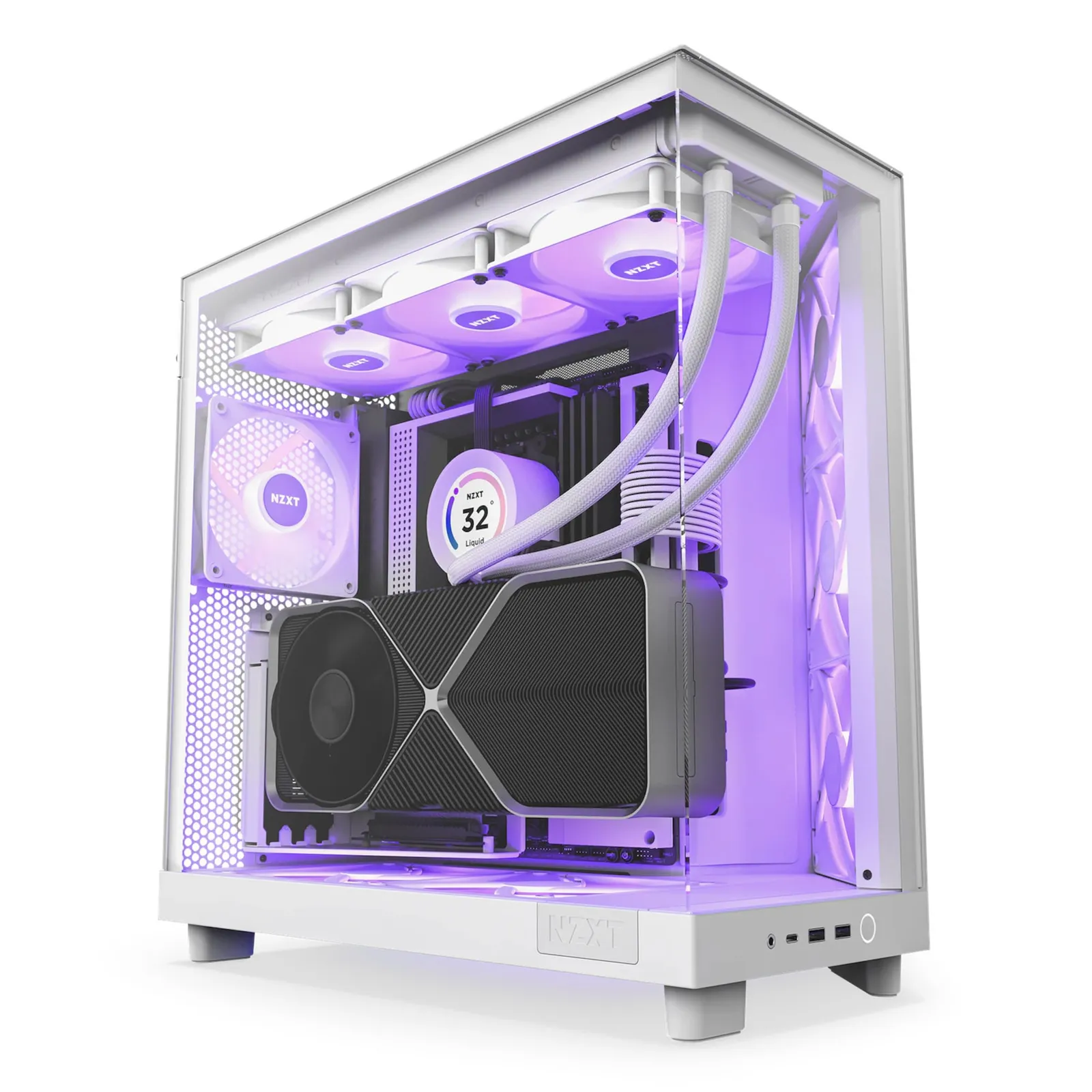 231106205307200501900012Q NZXT H6 Flow RGB Mid-Tower Airflow Gaming Gehäuse Weiß Glasfenster - Slika 1