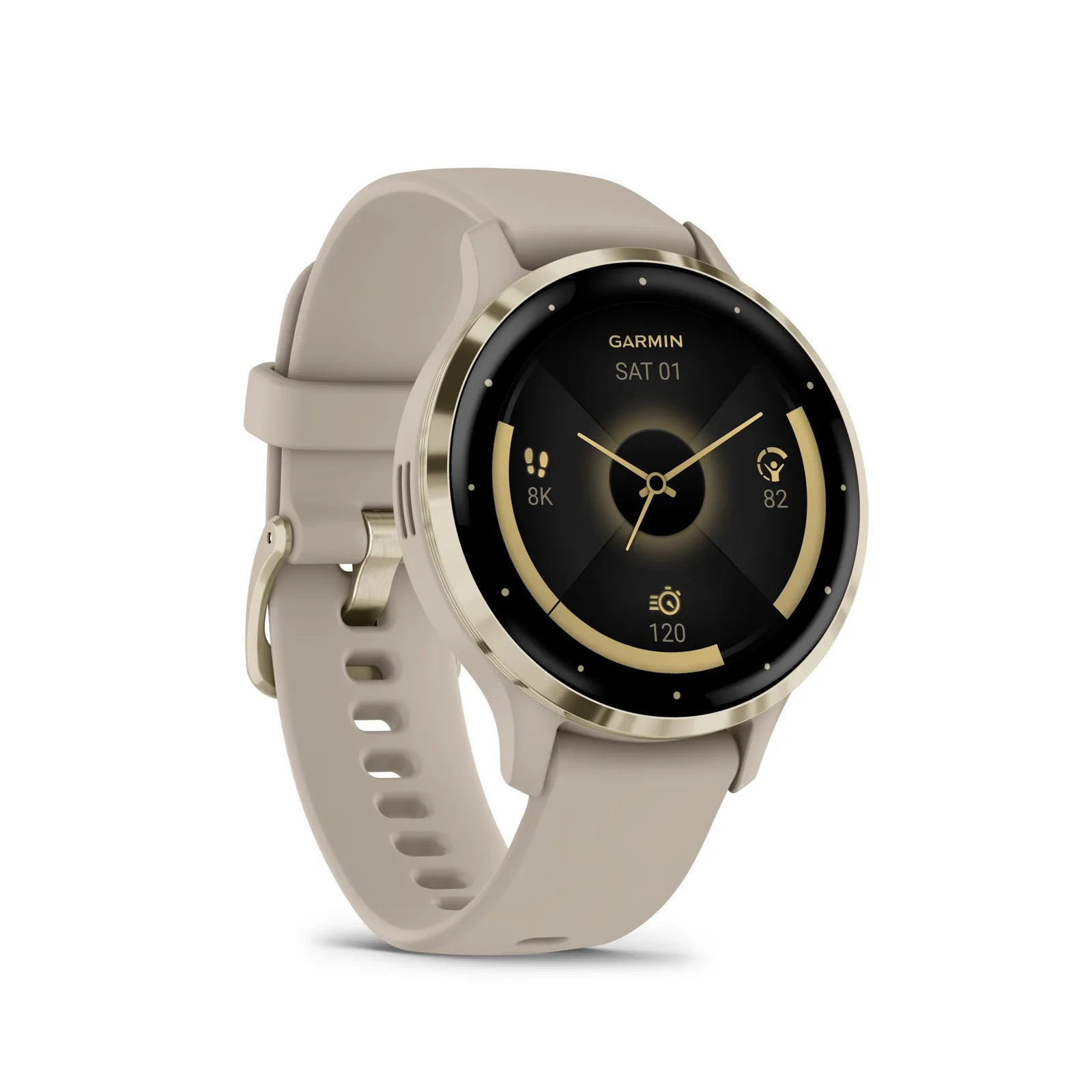 240122092100300301900042I Garmin Venu® 3S French Gray/Softgold mit Schnellwechsel-Silikon-Armband - Slika 1