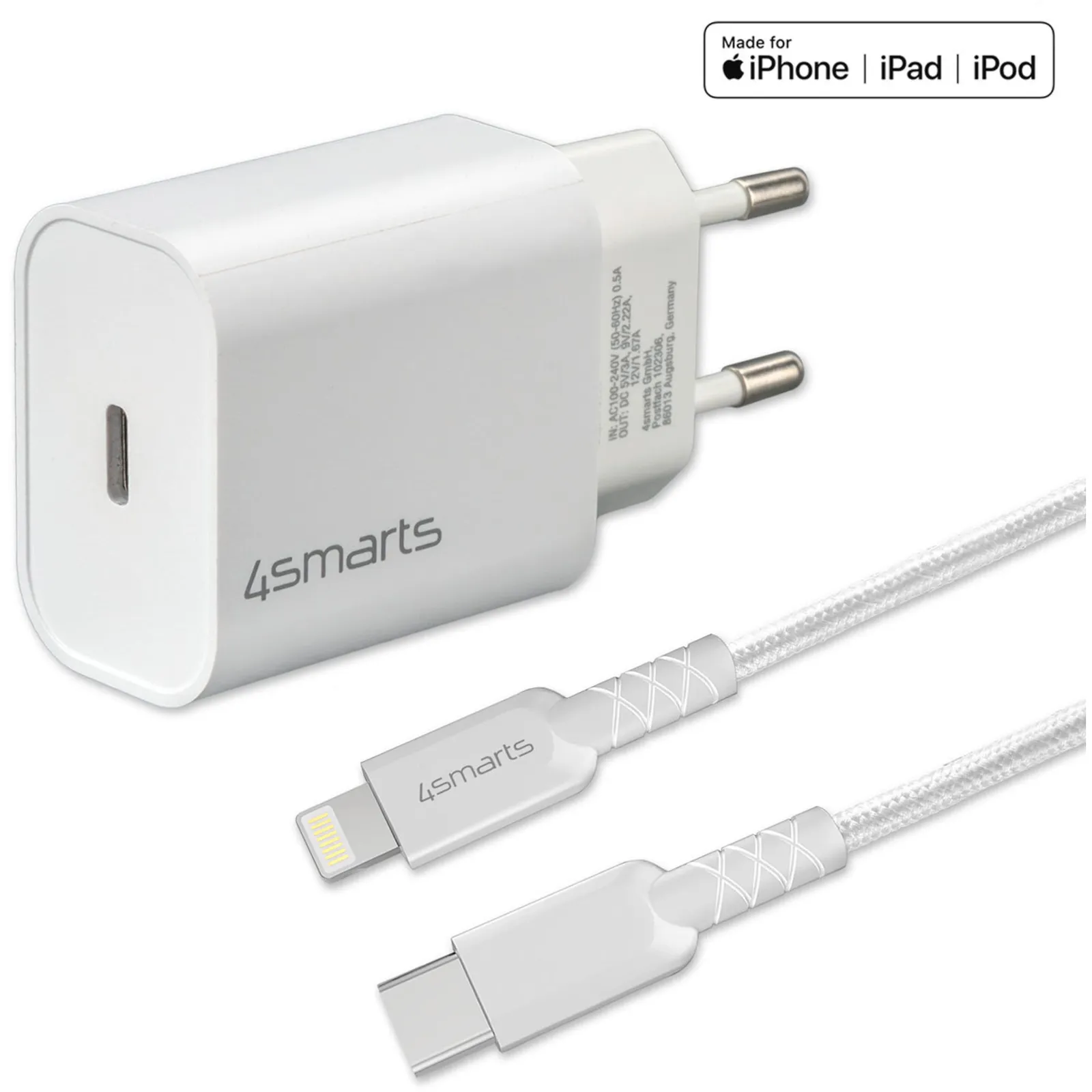 240228135944600501900033U 4smarts Schnelllade-Set 20W mit 1,5m Lightning Kabel f. iPhone - Slika 1