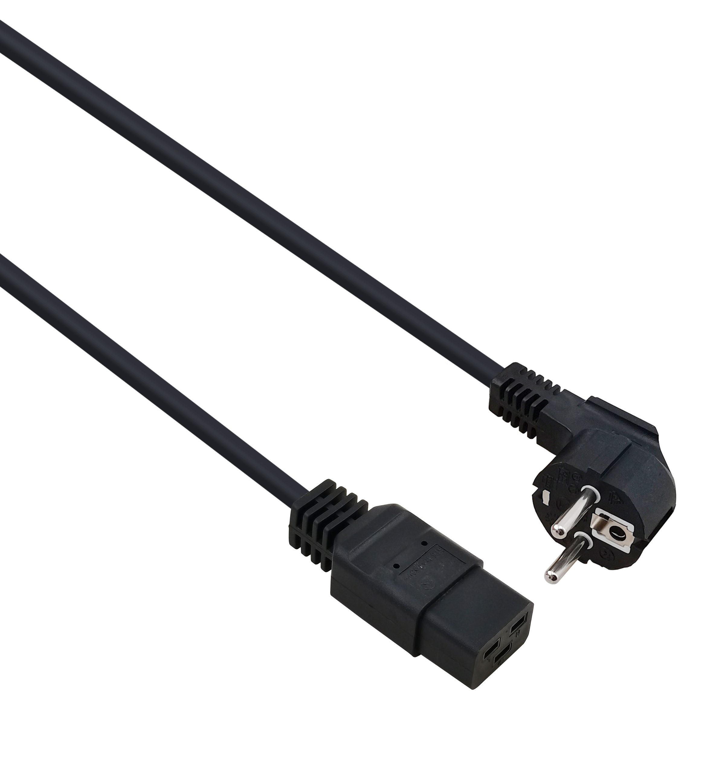 262776 helos Netzanschlusskabel, Schutzkontaktstecker 90° auf C19, schwarz, 1,8m - Slika 1