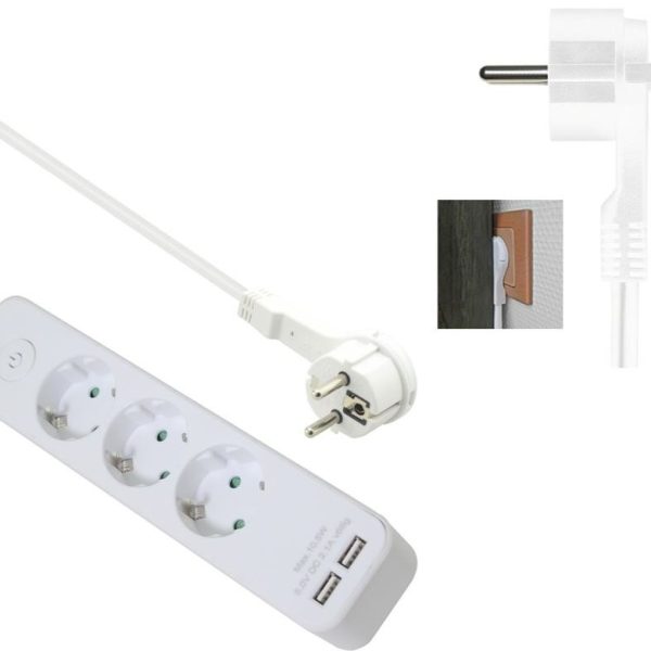 helos Steckdosenleiste ADVANCED, 3-fach, USB-Charger weiß, 1,5m, mit Schalter