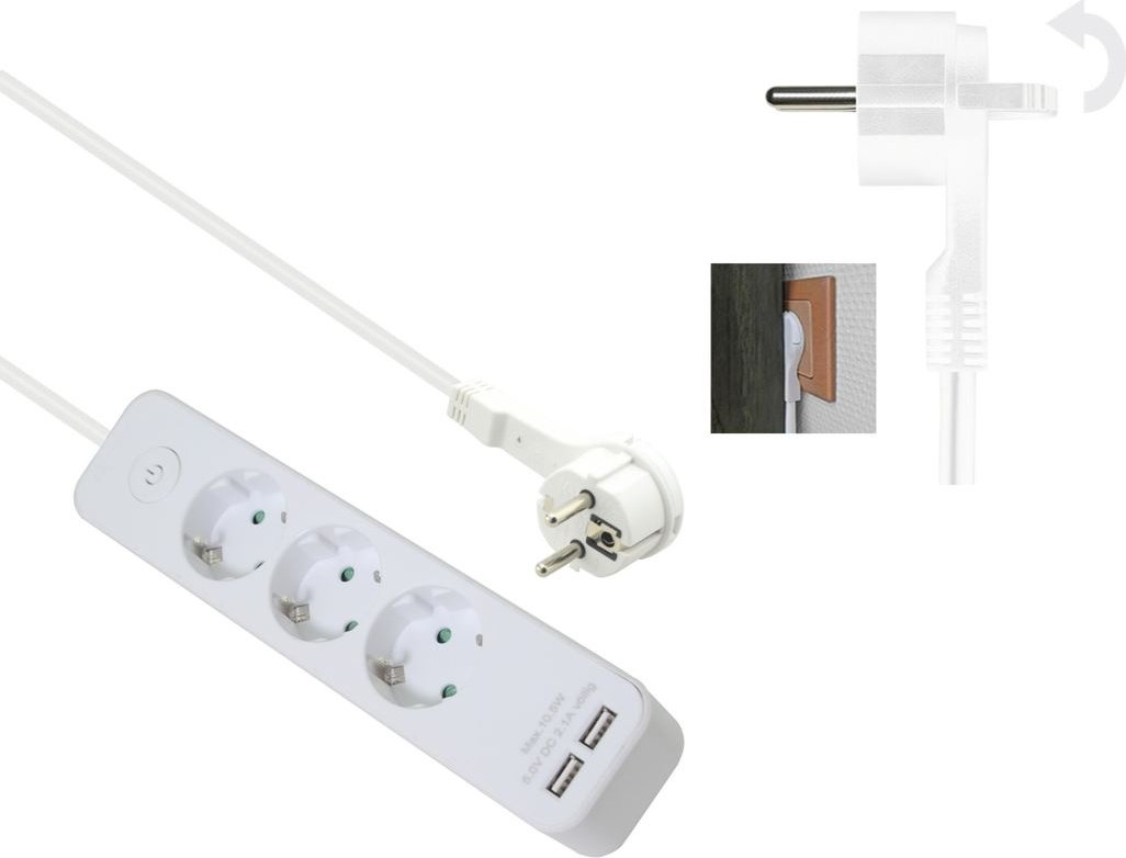 262817 helos Steckdosenleiste ADVANCED, 3-fach, USB-Charger weiß, 1,5m, mit Schalter - Slika 1