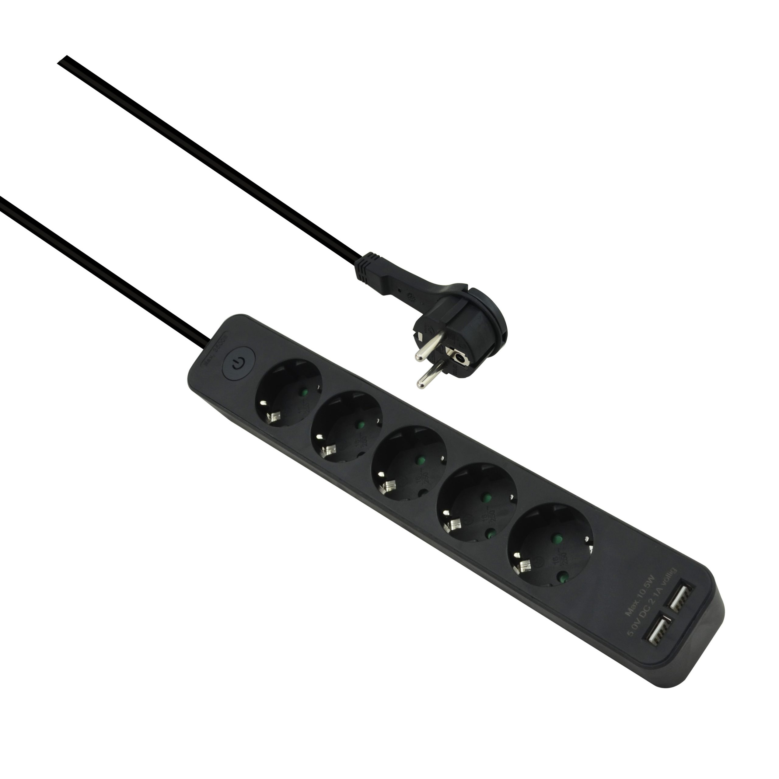 286666 helos Steckdosenleiste ADVANCED, 5-fach, USB-Charger schwarz, 1,5m, mit Schalter - Slika 1