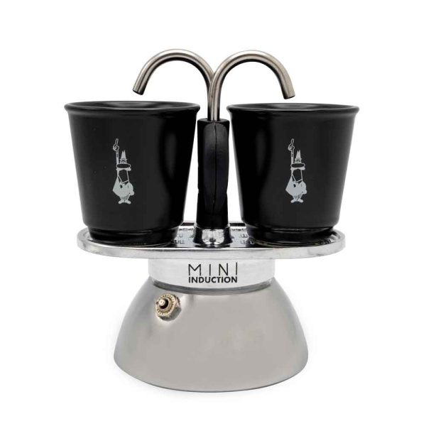 Bialetti 7310 Espressokocher Set Mini Induktion 2 Tassen + 2 Gläser schwarz