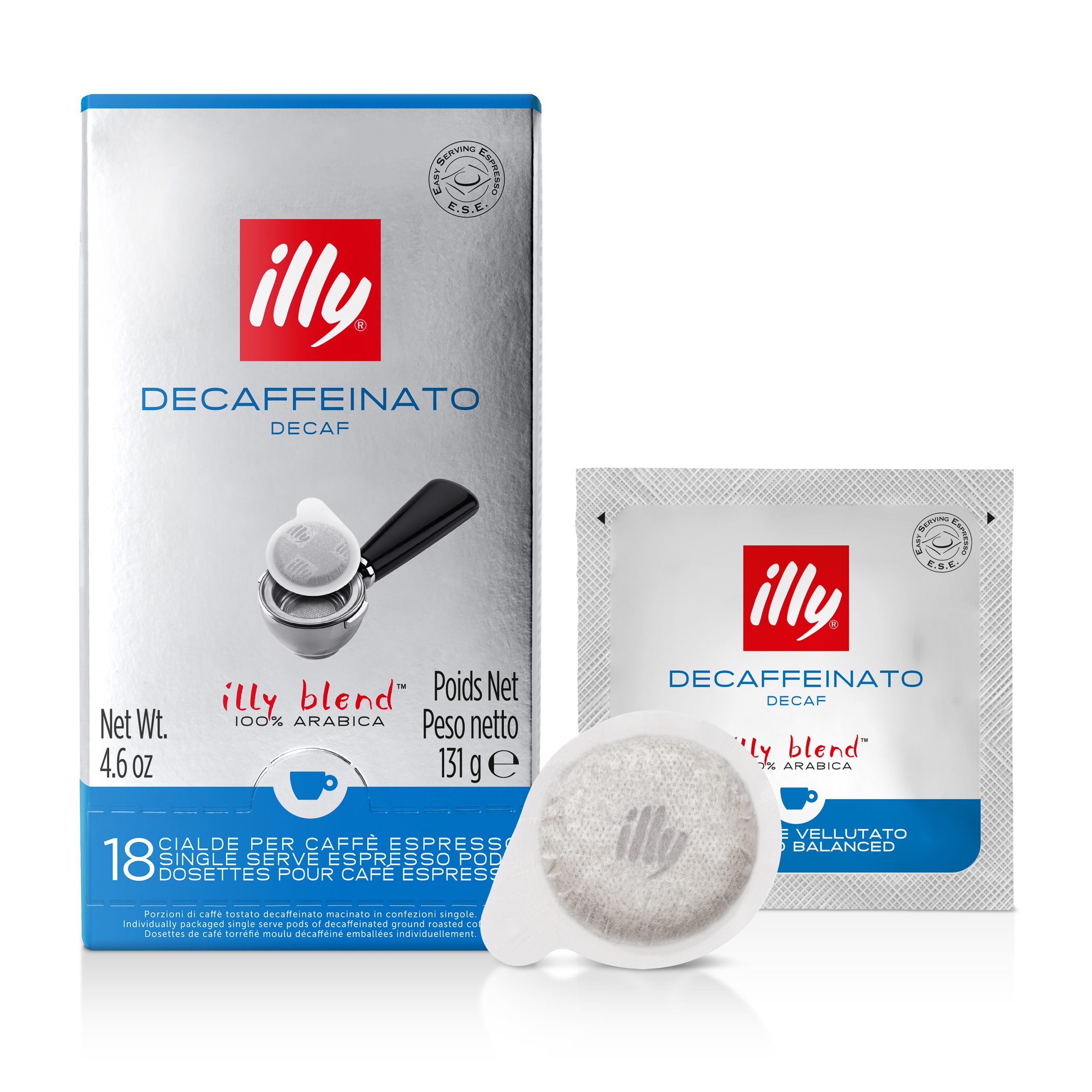 2023_ESE_18-PODS-DECAF-FRONT-WITH-SACHET illy ESE-Pads Entkoffeiniert / Decaf 18 Stück - Slika 1