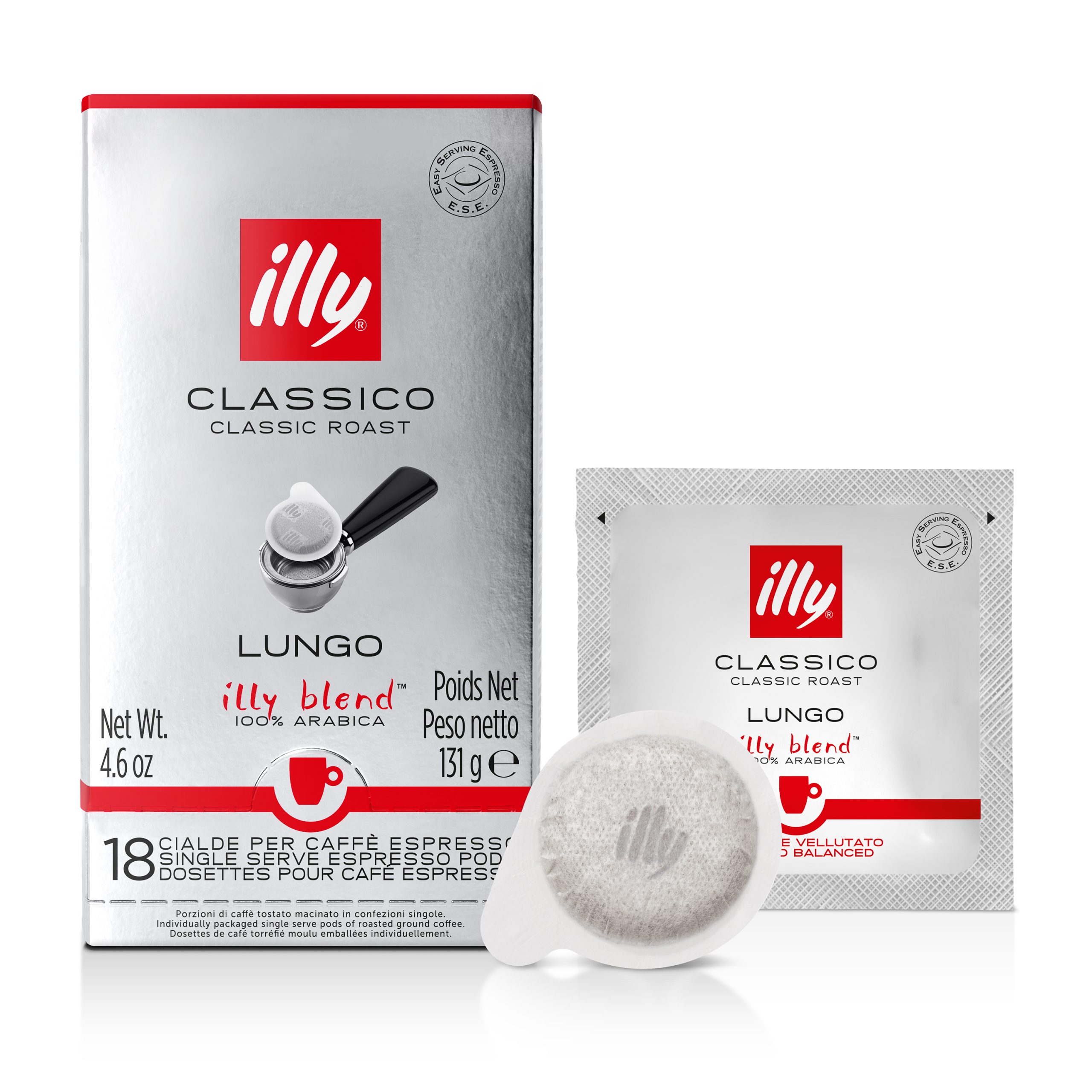 2023_ESE_18-PODS-CLASSICO-LUNGO-FRONT-WITH-SACHET illy ESE-Pads Classico Lungo 18 Stück - Slika 1