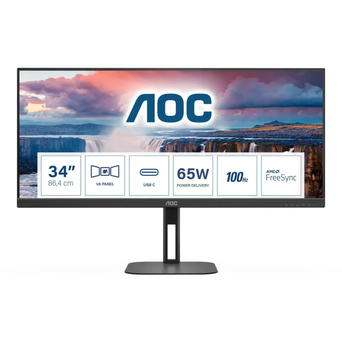 AOC U34V5C 86,4cm (34") UWQHD VA Office Monitor 21:9 HDMI/DP/USB-C PD65W 100Hz - Slika 1