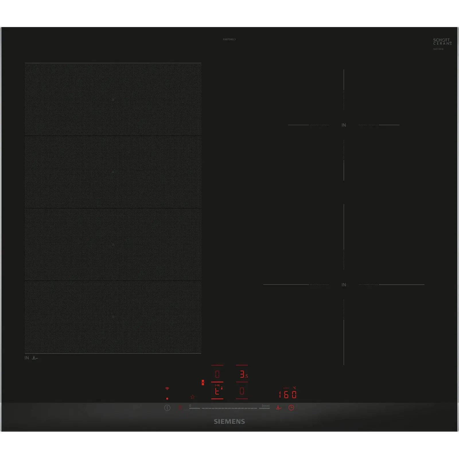 PI_323696690 Siemens EX675HEC1E iQ700 Induktionskochfeld 60 cm Schwarz, Mit Rahmen aufliegend - Slika 1