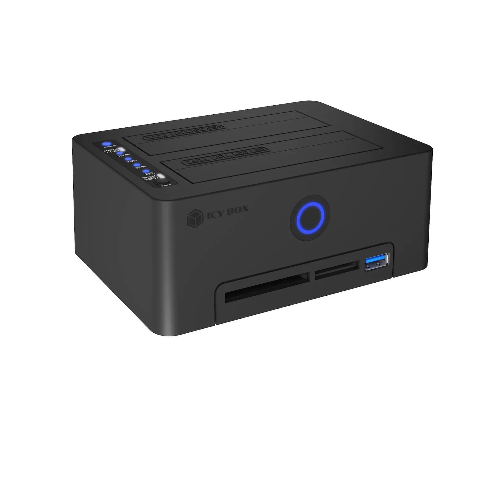 PI_550577978 RaidSonic Icy Box IB-1233CL-CR Klonstation für 2,5" SSD/HDD mit Kartenleser - Slika 1
