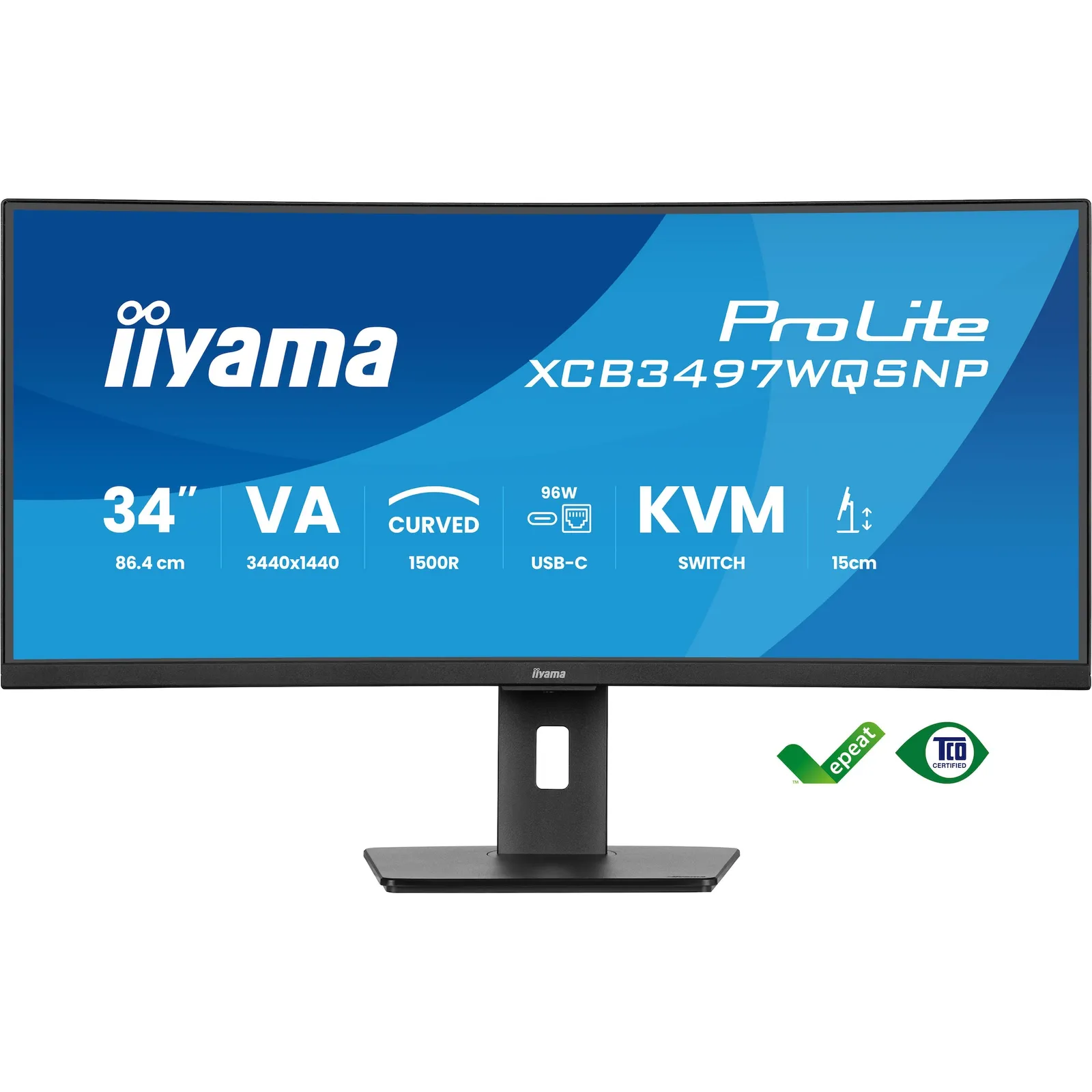 PI_580325761 iiyama ProLite XCB3497WQSNP-B1 86,4cm (34") WQHD VA Curved Office Monitor 21:9 HDMI/DP/USB-C PD95W 120Hz 0,4ms - Slika 1
