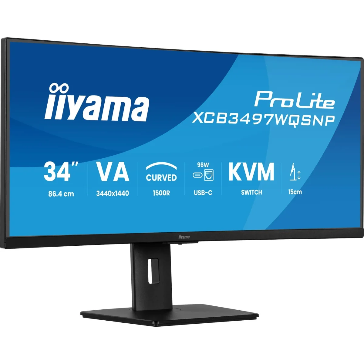 iiyama ProLite XCB3497WQSNP-B1 86,4cm (34") WQHD VA Curved Office Monitor 21:9 HDMI/DP/USB-C PD95W 120Hz 0,4ms - Slika 2