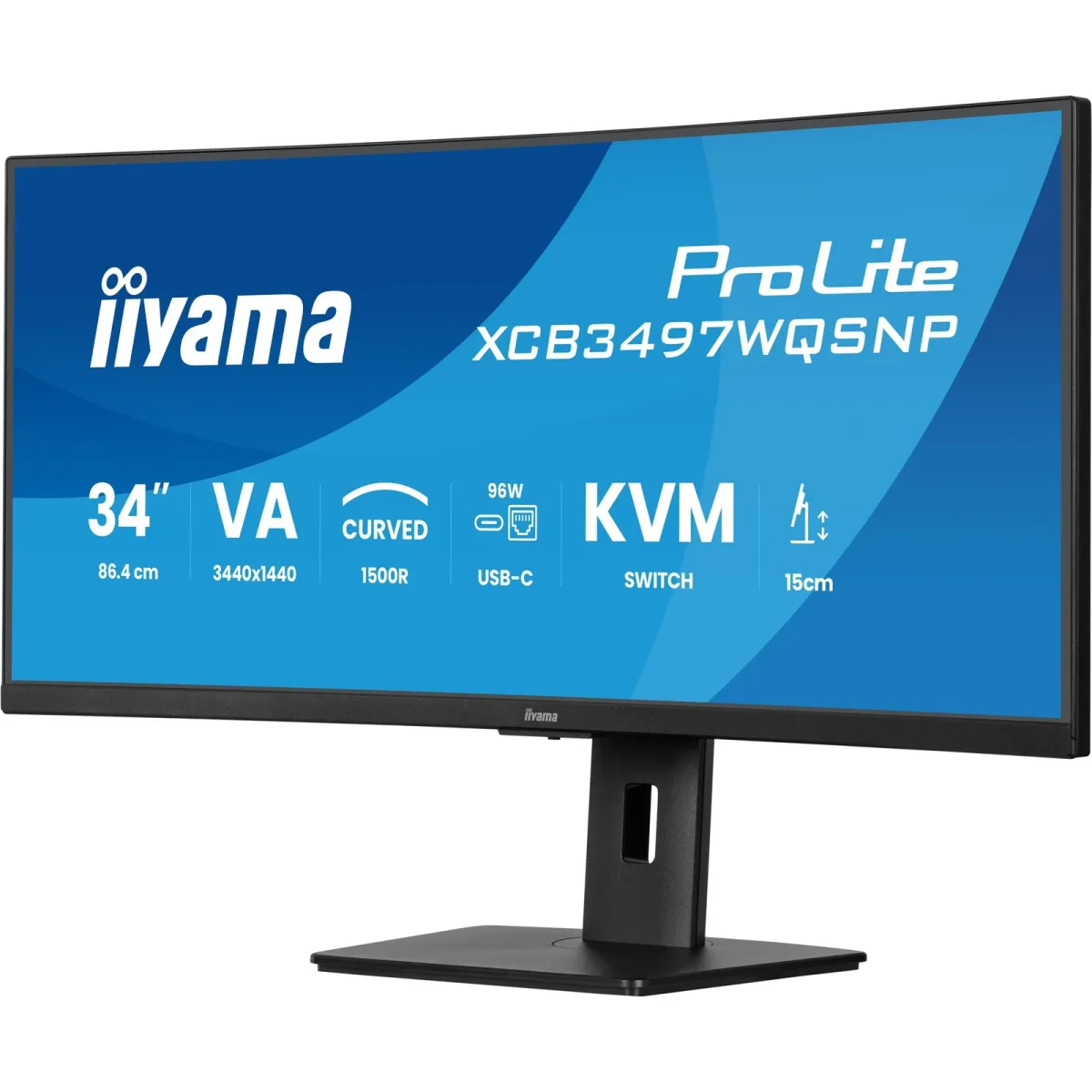 iiyama ProLite XCB3497WQSNP-B1 86,4cm (34") WQHD VA Curved Office Monitor 21:9 HDMI/DP/USB-C PD95W 120Hz 0,4ms - Slika 3