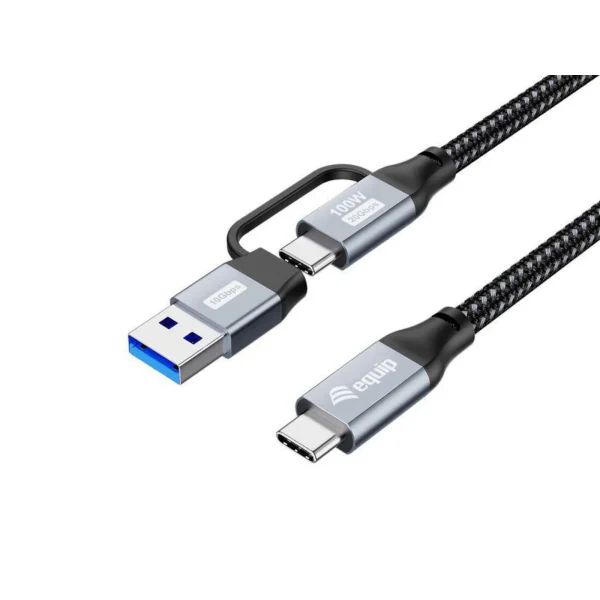EQUIP 128431 2-in-1 USB 3.2 Gen 2x2 C auf C/A Kabel, 1,0m, PD100W, 4K/60Hz, 20Gbps, Schwarz