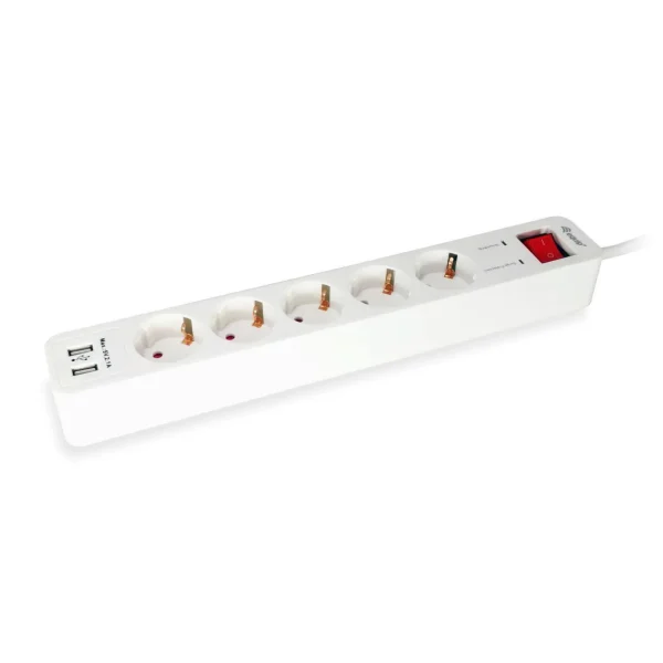 EQUIP 245554 5fach Verteiler mit Schalter und 2fach USB-Lader, Mehrfachsteckdose Schuko