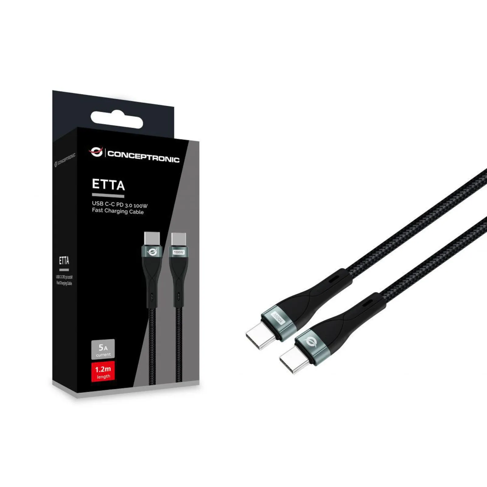 PI_643254786 Conceptronic ETTA01B12 USB C-C PD 3.0 100W Ladekabel 1.2m - Slika 1
