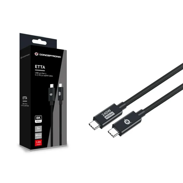 Conceptronic ETTA04B12 USB 4.0 Gen 3 C-C PD 3.1 240W Ladekabel 1.2m