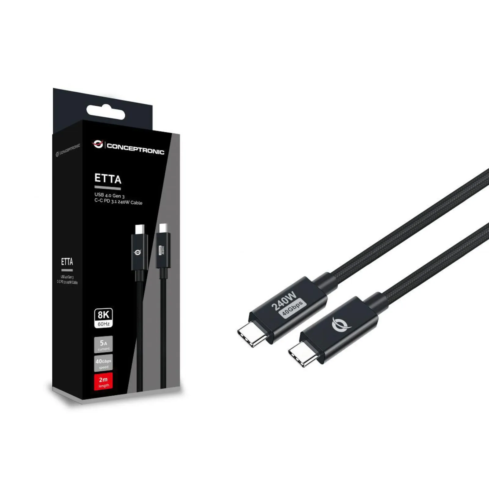 PI_643398970 Conceptronic ETTA04B20 USB 4.0 Gen 3 C-C PD 3.1 240W Ladekabel 2m - Slika 1
