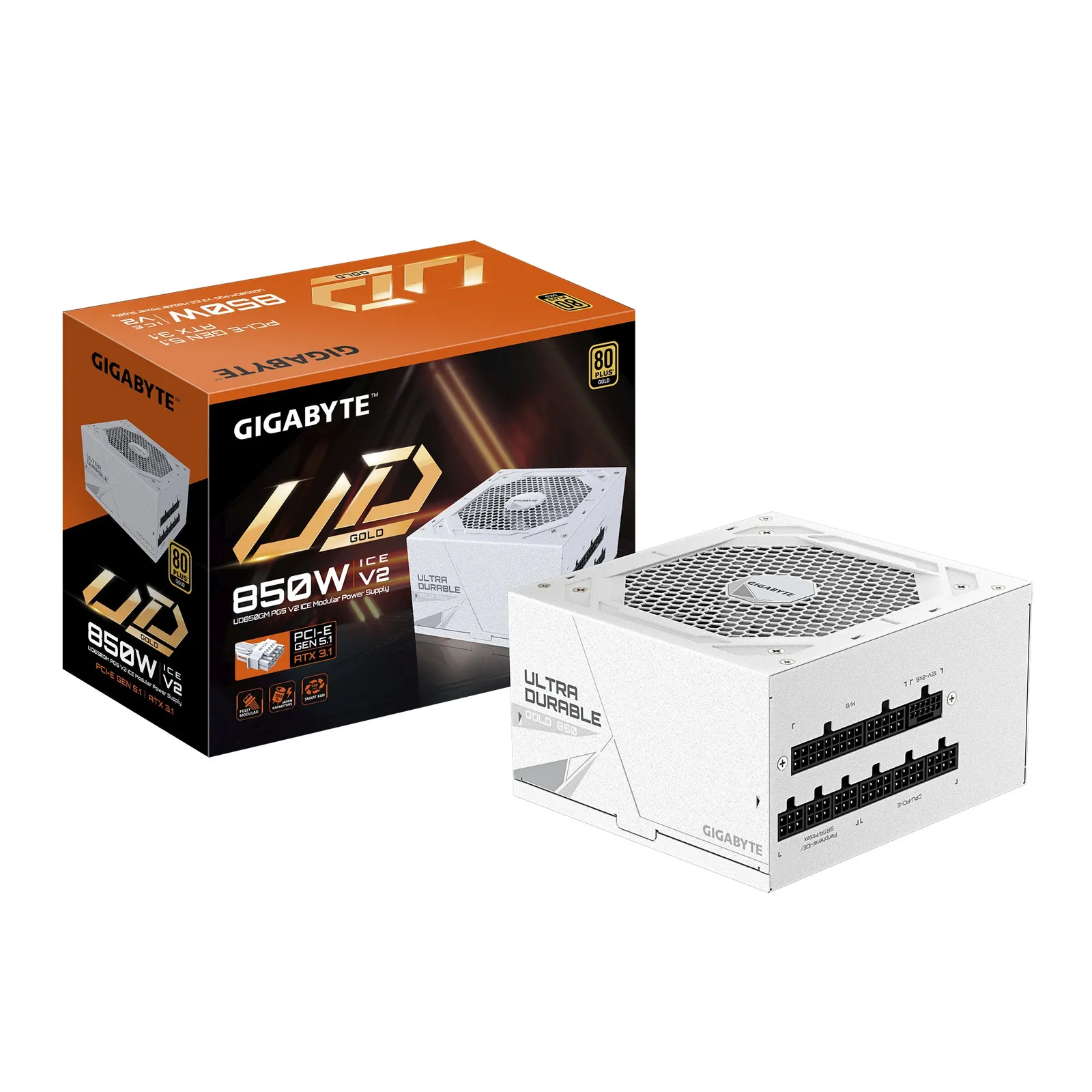 PI_710507581 GIGABYTE UD850GM PG5 V2 ICE 850W ATX Netzteil, 80+ Gold, PCIe5.1, ATX3.1 voll modular - Slika 1