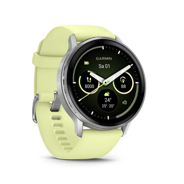 Garmin Venu® 4 - 45 mm Grau/Silber mit Schnellwechsel-Silikon-Armband 22 mm Zitrone