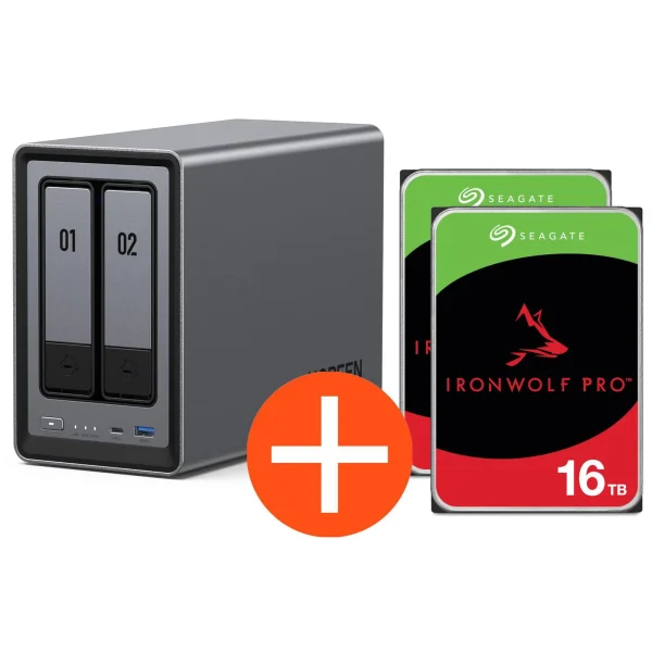 UGREEN NASync DXP2800 NAS System 2-Bay 32TB inkl. 2x Seagate IronWolf ST16000NT001 16 TBB