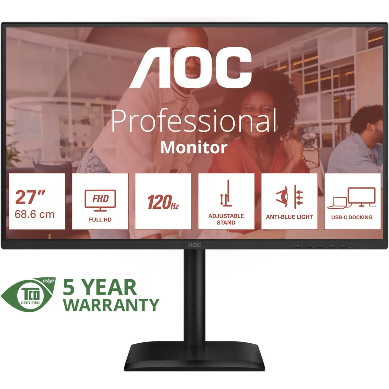 PI_739660489 AOC 27E4CV 68,6cm (27") FHD IPS Office Monitor 16:9 HDMI/DP/LAN/USB-C PD90W 120Hz 4ms Sync - Slika 1
