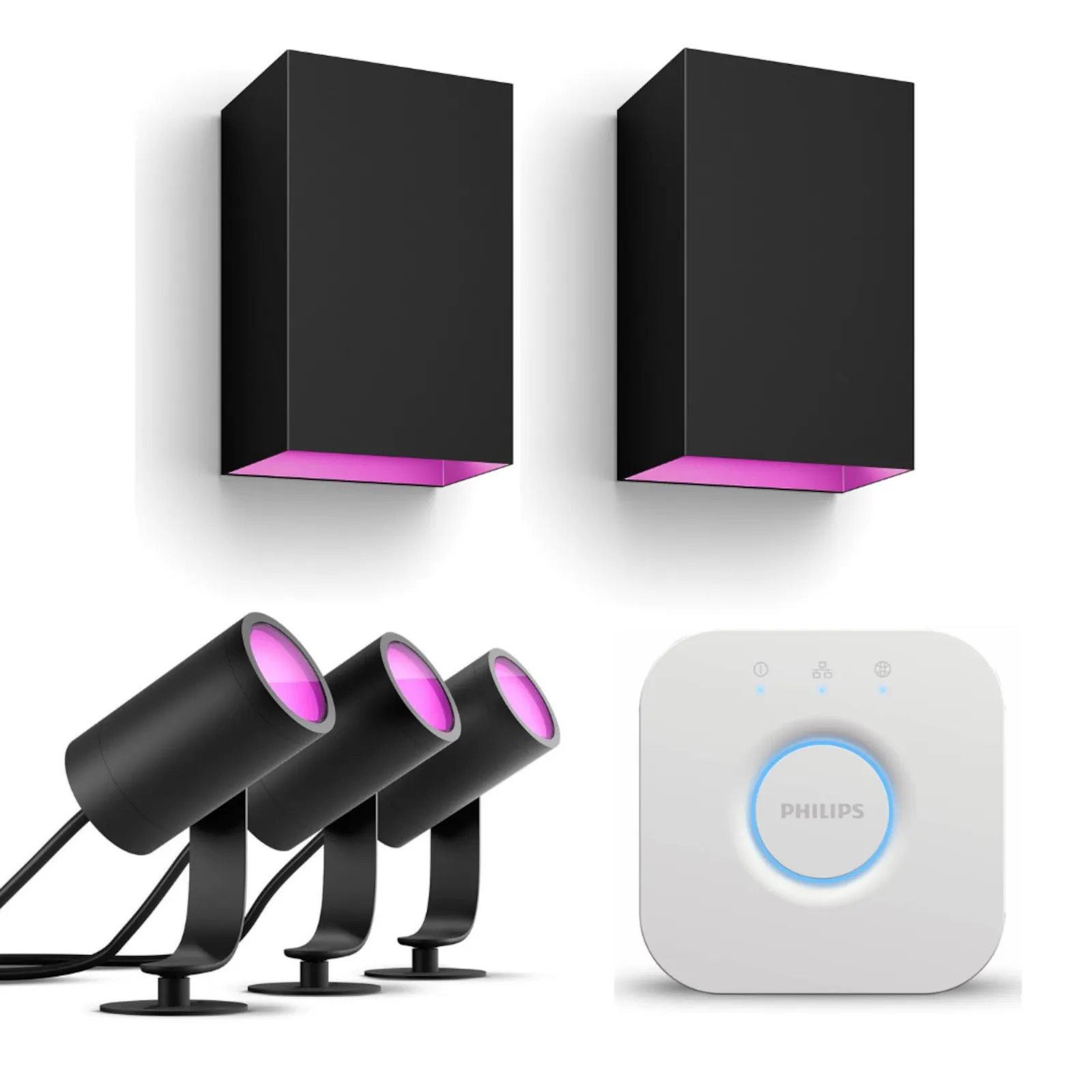 PI_337393343 Philips Hue Starter Set Outdoor Lily Spot schwarz • 3er Pack + 2 x Resonate Wandleuchte + Bridge V2 - Slika 1