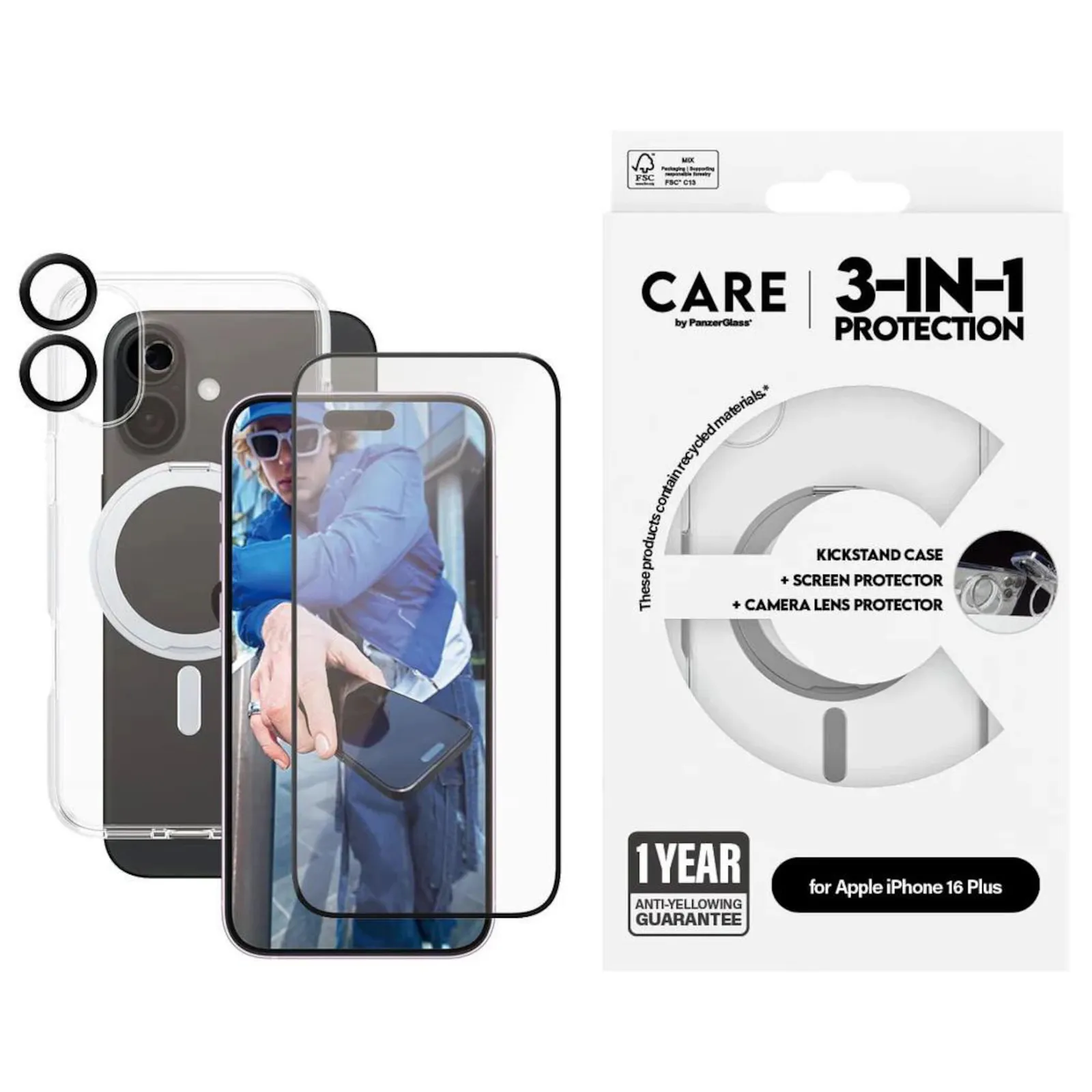 PI_388187363 CARE by PanzerGlass® Feature 3-in-1 Ceramic Set iPhone 16 Plus - Slika 1