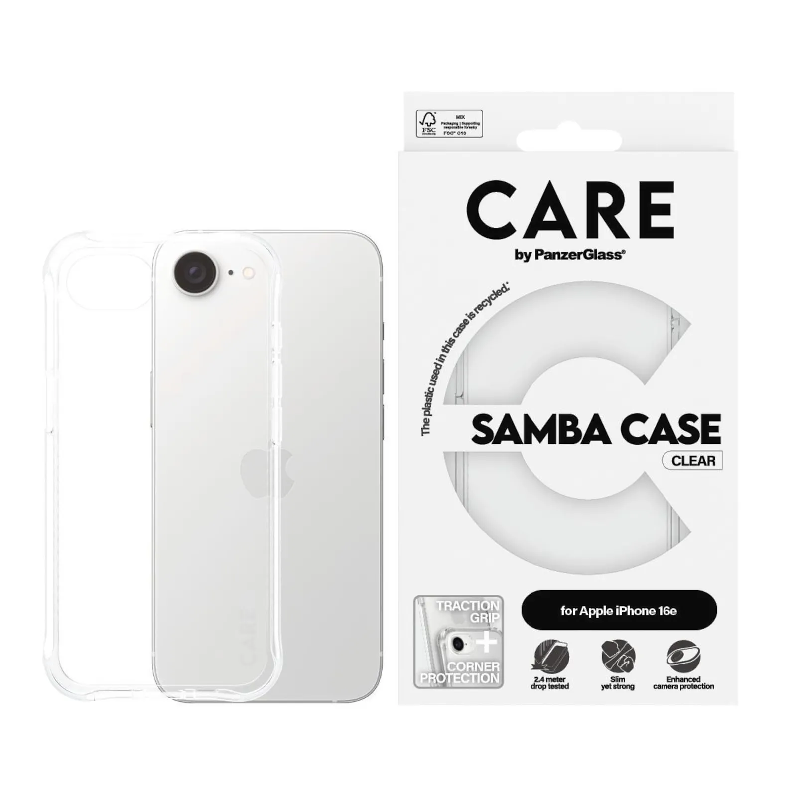 PI_538076190 CARE by PanzerGlass® Case Fashionable Samba, Transparent iPhone 16e - Slika 1